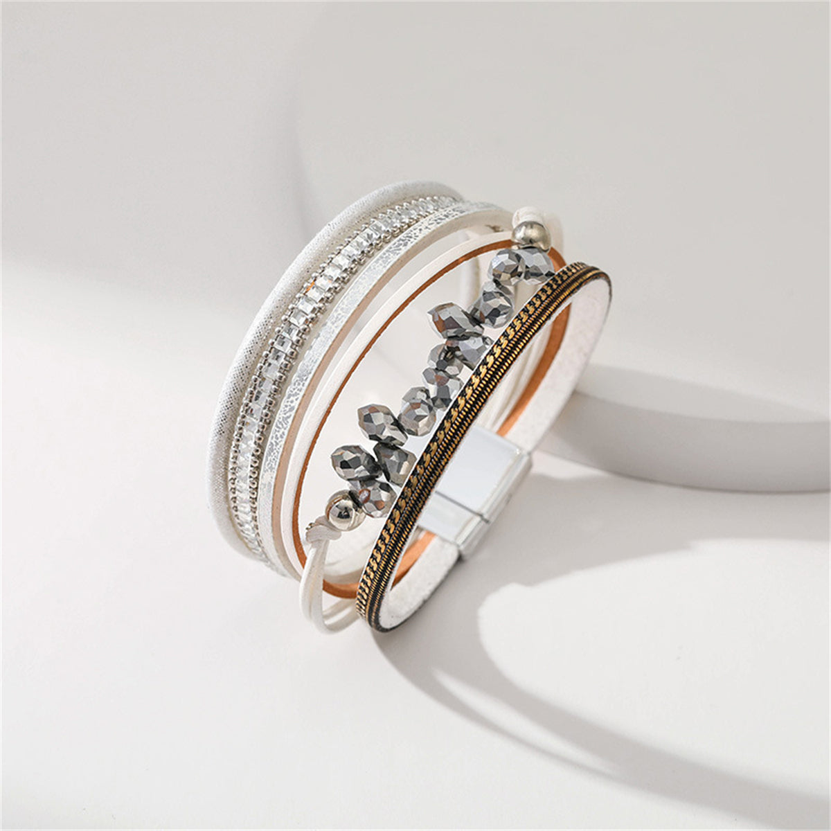 White Cubic Zirconia and Polystyrene Layered Bracelet, bracelet for women, elegant gift for her, lifestyle look