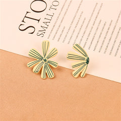Green Enamel Asymmetric Floral Stud Earrings