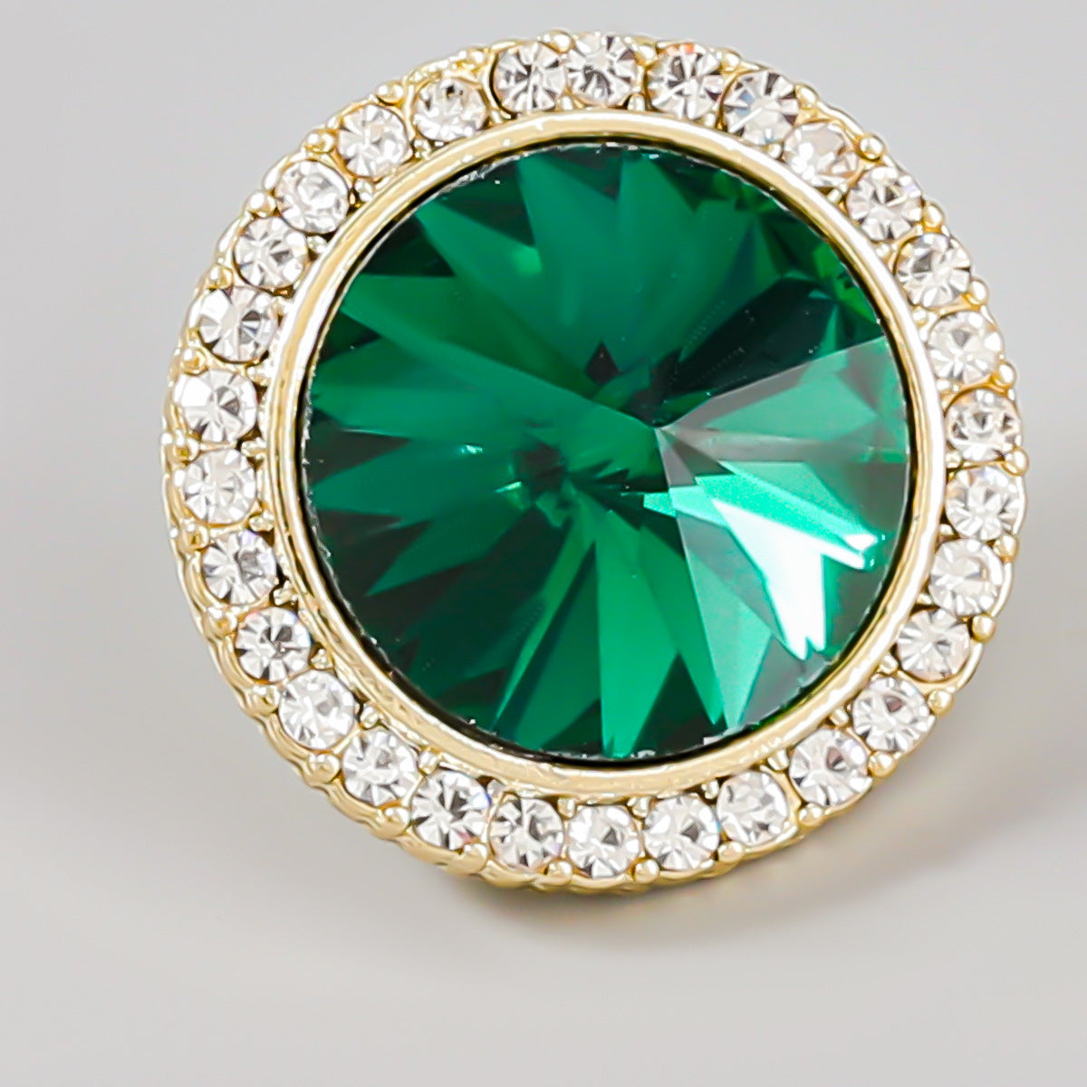 Green Crystal and Cubic Zirconia 18K Gold-Plated Hola Stud Earrings, gold stud earrings for women, detail close-up