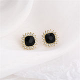 Black Crystal & 18k Gold-Plated Square Halo Stud Earrings