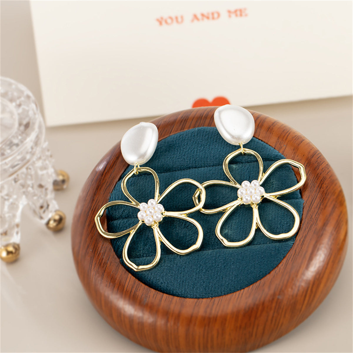 Pearl & 18K Gold-Plated Openwork Flower Drop Earrings