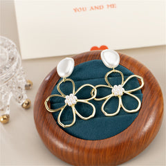Pearl & 18K Gold-Plated Openwork Flower Drop Earrings