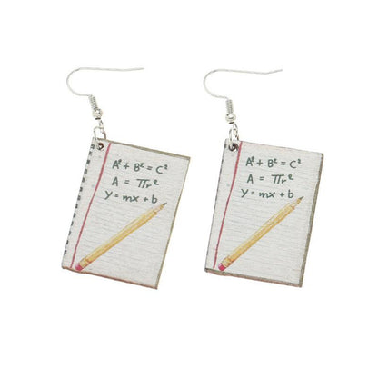 White Wood and Silver-Plated Book Drop Earrings, silver drop earrings for women, dainty minimalist design, styled look