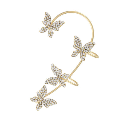 Cubic Zirconia and 18K Gold-Plated Butterfly Ear Cuff, gold stud earrings for women, everyday style, front view