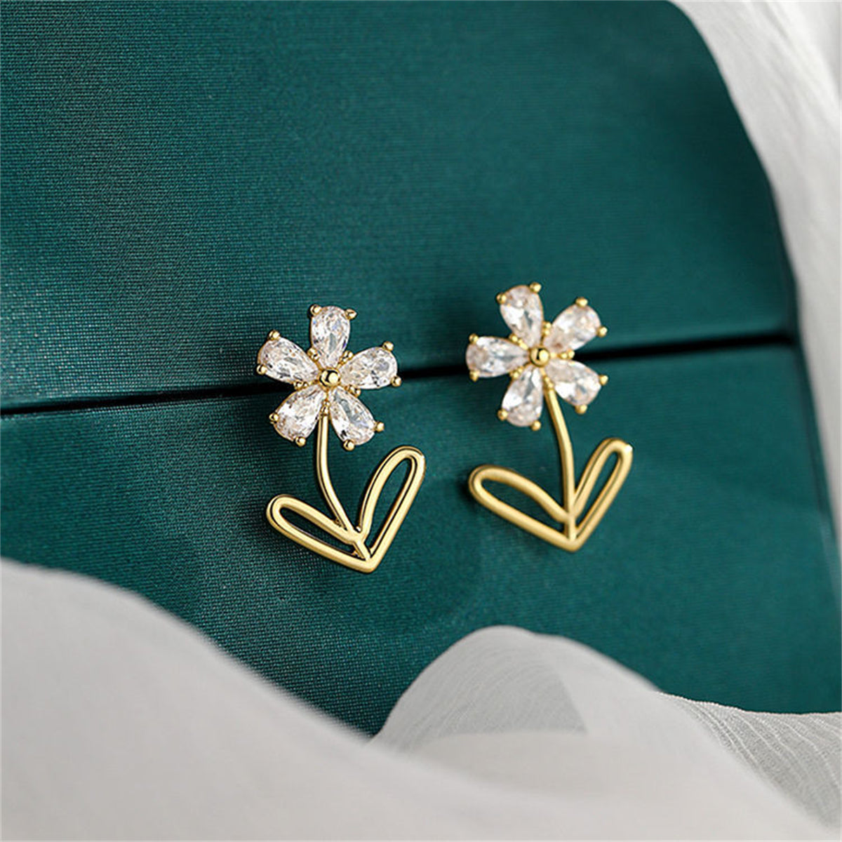 Crystal & 18K Gold-Plated Flower Stud Earrings