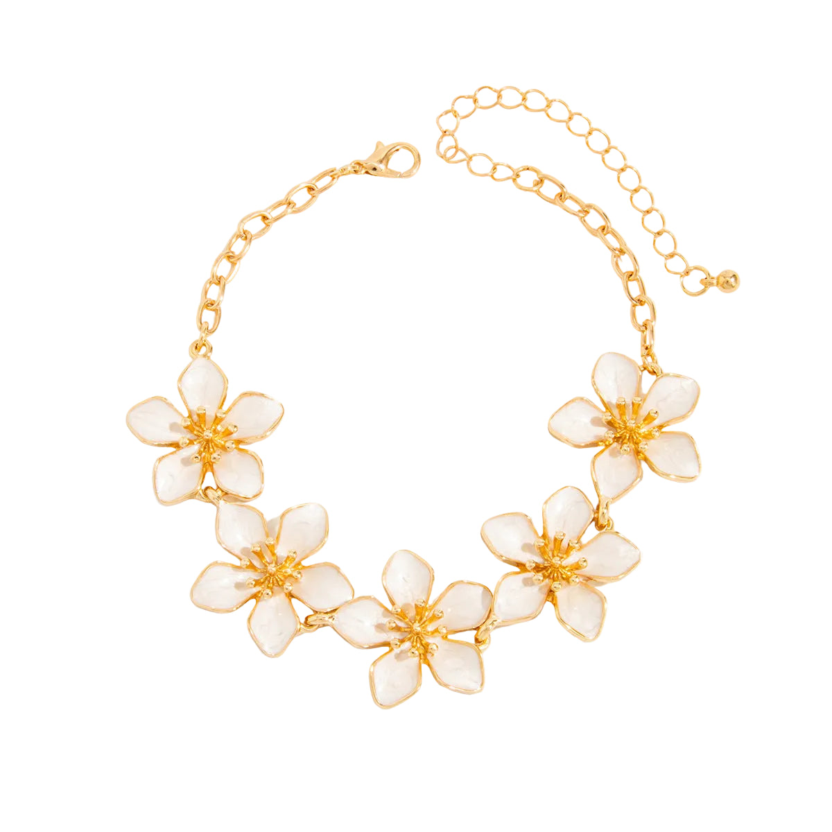 White Enamel & Goldtone Flowers Charm Anklet - Street Region