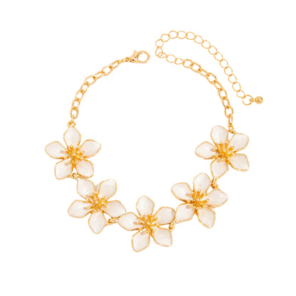 White Enamel & Goldtone Flowers Charm Anklet - Street Region
