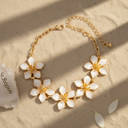 White Enamel & Goldtone Flowers Charm Anklet - Street Region