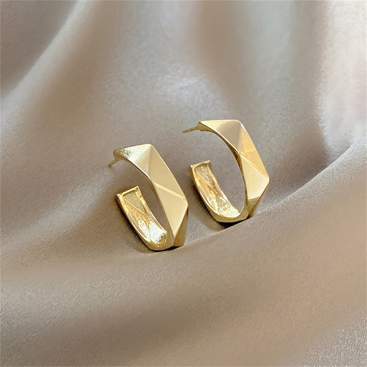 18K Gold-Plated Diamond-Cut Hoop Earrings, gold stud earrings for women, botanical inspired, side view