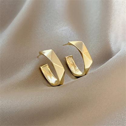 18K Gold-Plated Diamond-Cut Hoop Earrings, gold stud earrings for women, botanical inspired, side view