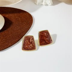 Coffee Enamel & 18K Gold-Plated Trapezoid Stud Earrings