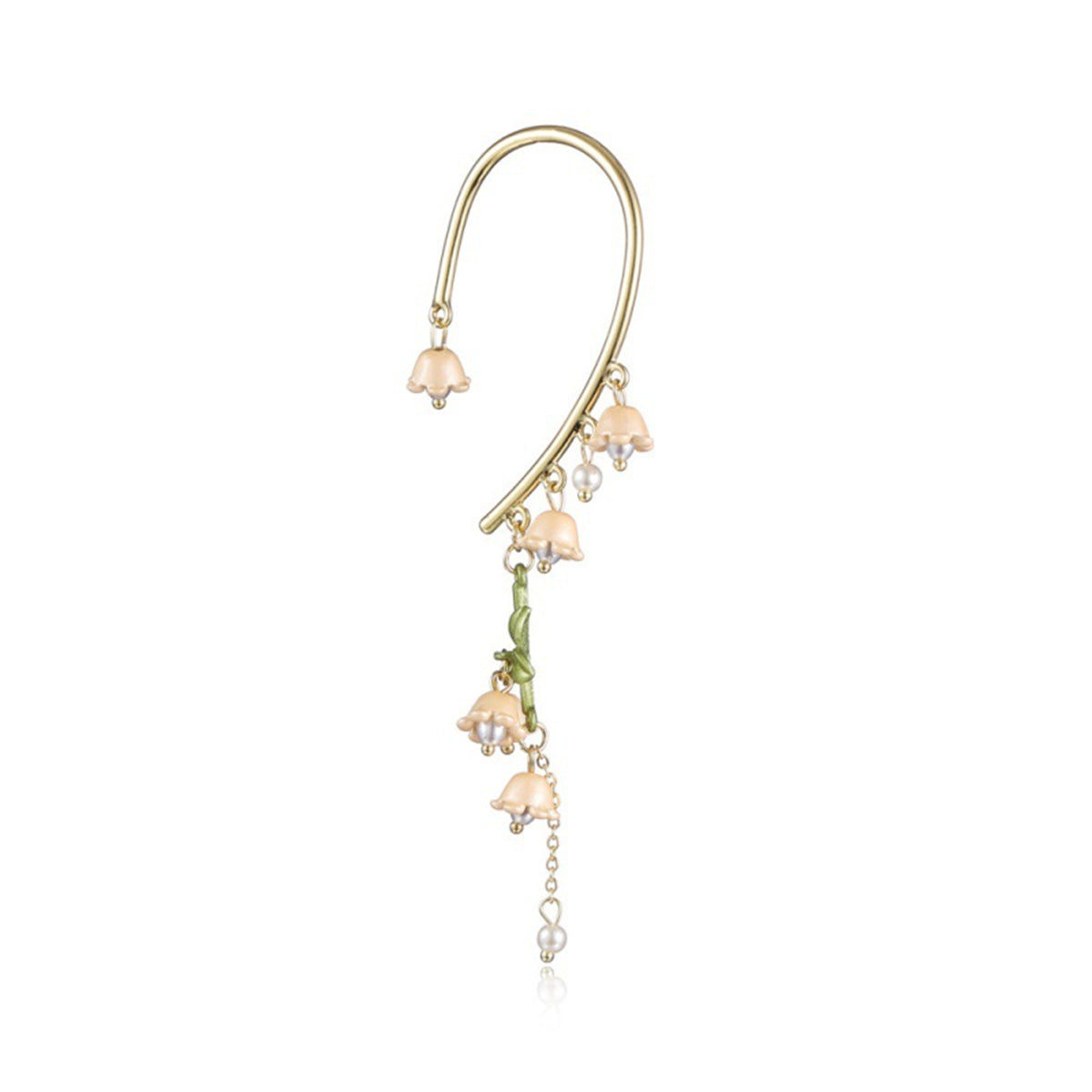 Pearl and 18K Gold-Plated Floral Ear Climber, gold drop earrings for women, dainty minimalist design, side view