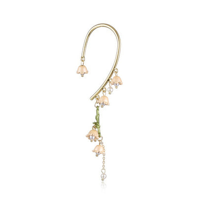 Pearl and 18K Gold-Plated Floral Ear Climber, gold drop earrings for women, dainty minimalist design, side view