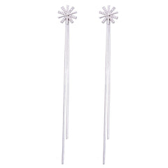 Cubic Zirconia & Silver-Plated Snowflake Tassel Ear Cuffs & Dangling Charm