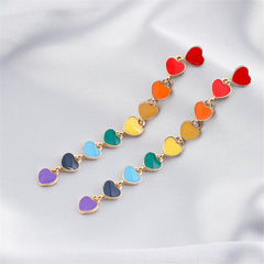 Red Enamel & 18K Gold-Plated Multicolor Heart Chain Drop Earrings