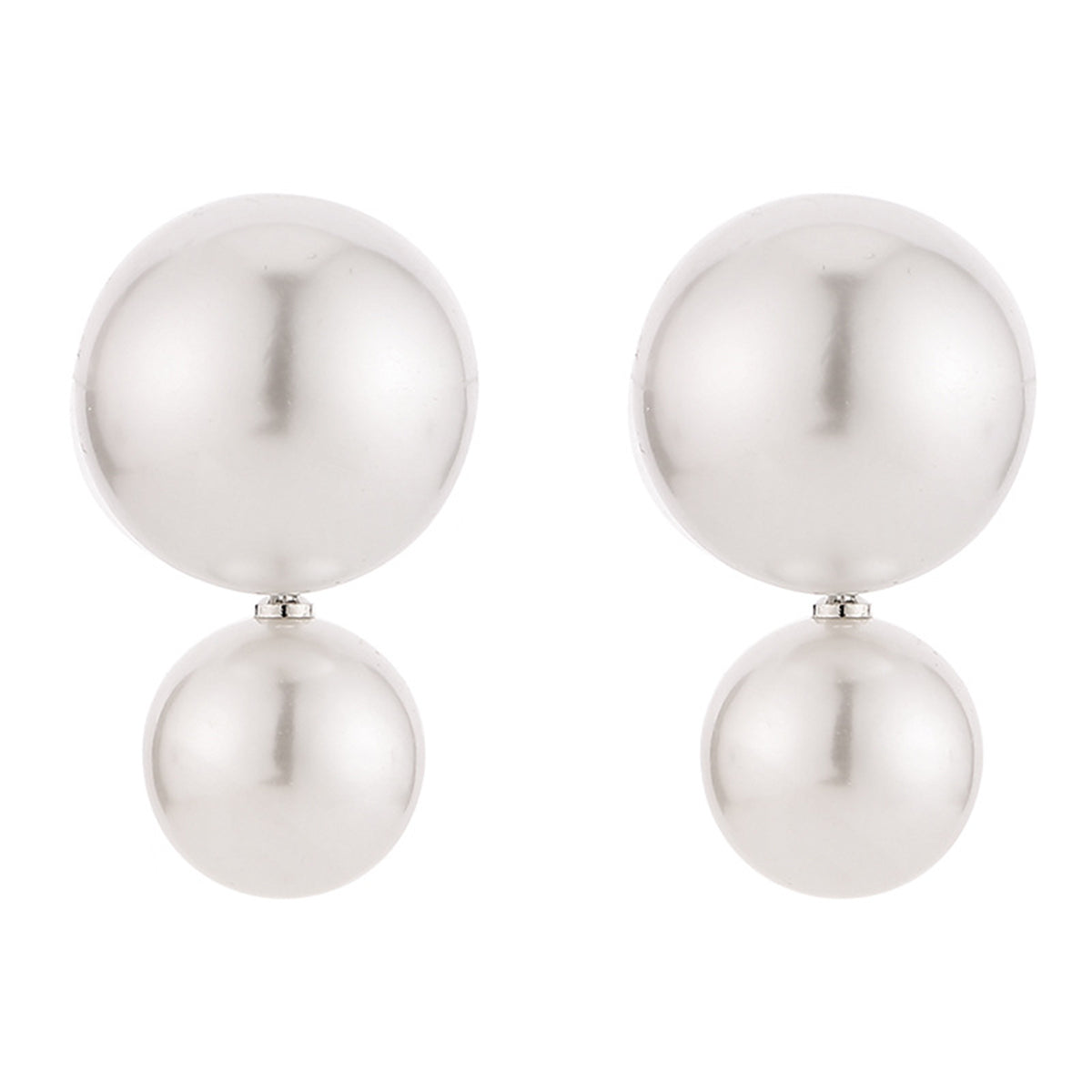 Pearl & Silver-Plated Round Double-Bead Drop Earrings