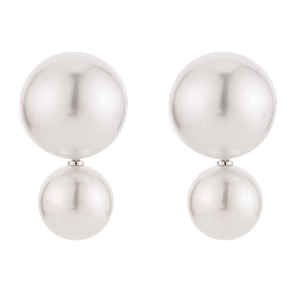 Pearl and Silver-Plated Round Double-Bead Drop Earrings, silver drop earrings for women, everyday style, styled look