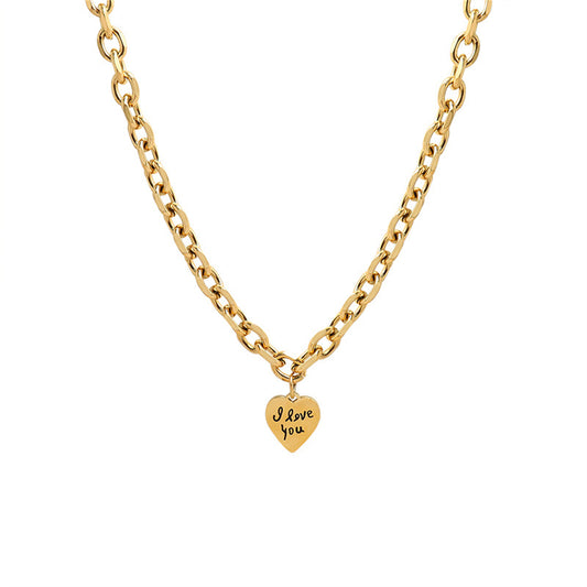 18K Gold-Plated 'I Love You' Heart Pendant Necklace, gold pendant necklace for women, elegant gift for her, front view