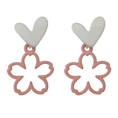 Red and Cream Heart and Flower Drop Earrings, drop earrings for women, dainty minimalist design, lifestyle look