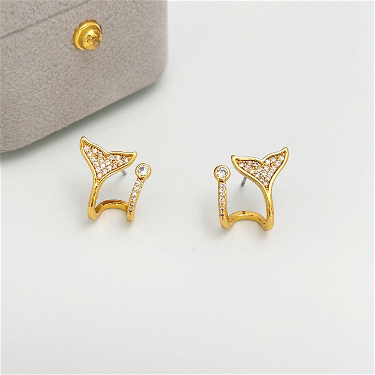 Cubic Zirconia & 18K Gold-Plated Fishtail Stud Earrings