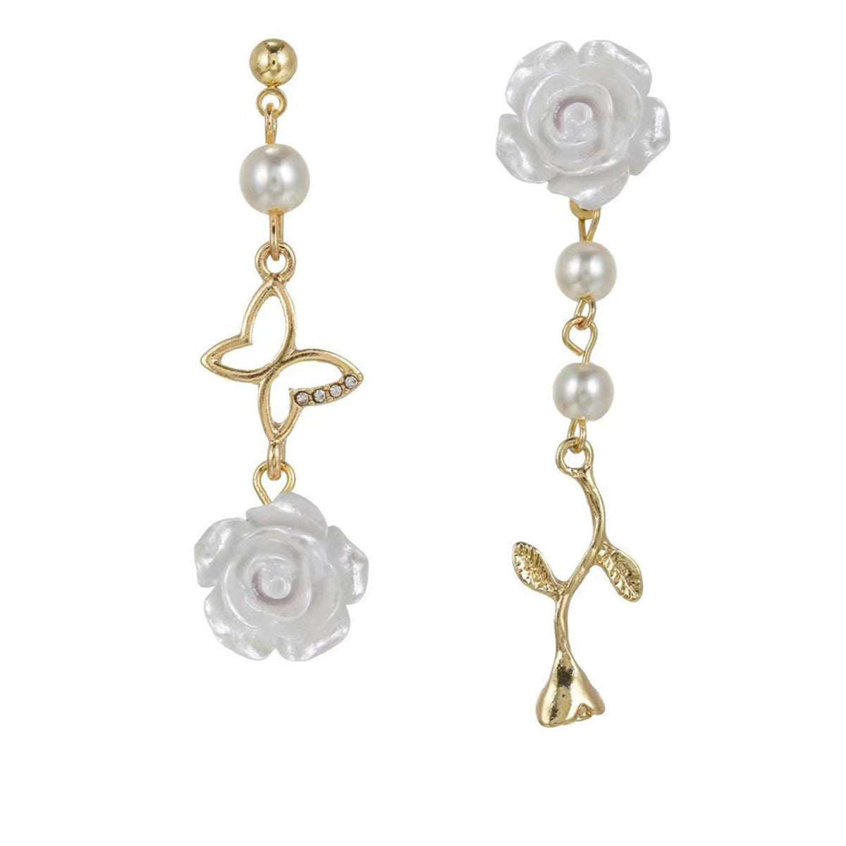 Pearl & Resin 18K Gold-Plated Rose Butterfly Drop Earrings