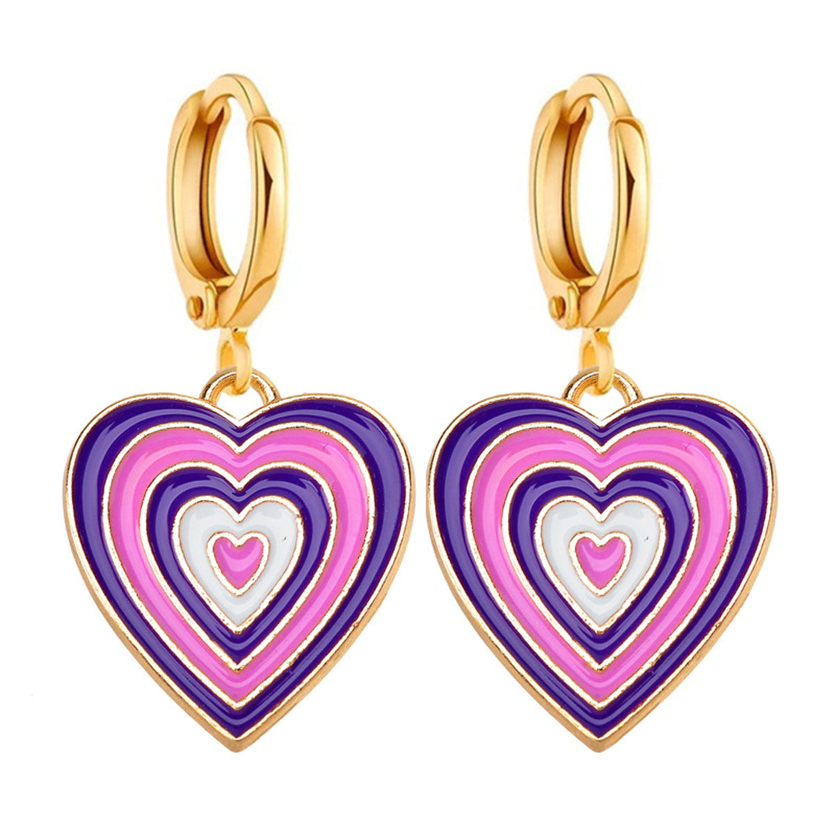 Purple Enamel and 18K Gold-Plated Halo Heart Drop Earrings, gold huggie earrings, botanical inspired, lifestyle look