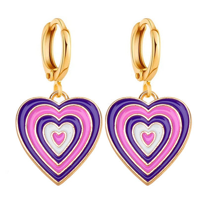 Purple Enamel and 18K Gold-Plated Halo Heart Drop Earrings, gold huggie earrings, botanical inspired, lifestyle look