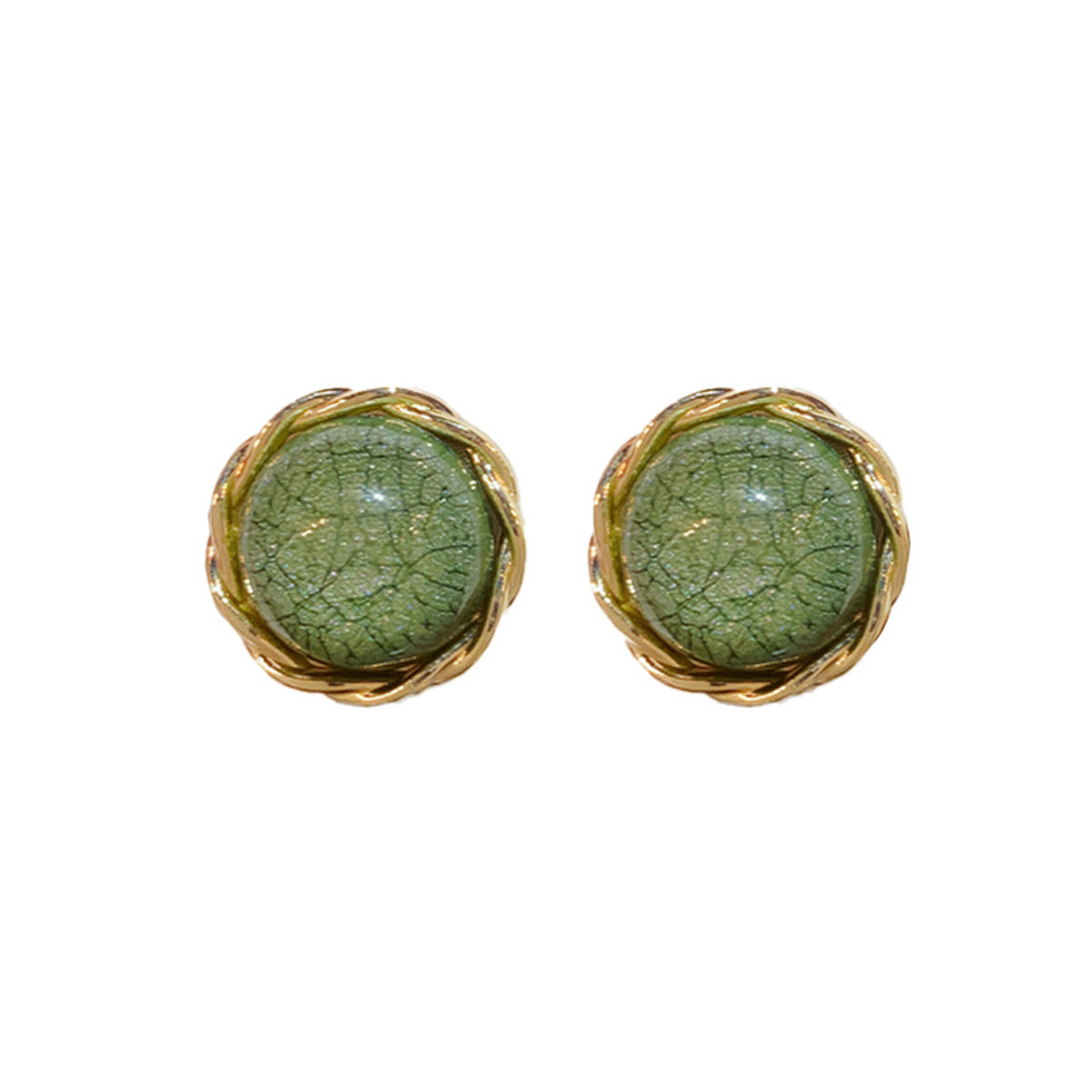 Green Resin & 18K Gold-Plated Twisted-Trim Round Stud Earrings