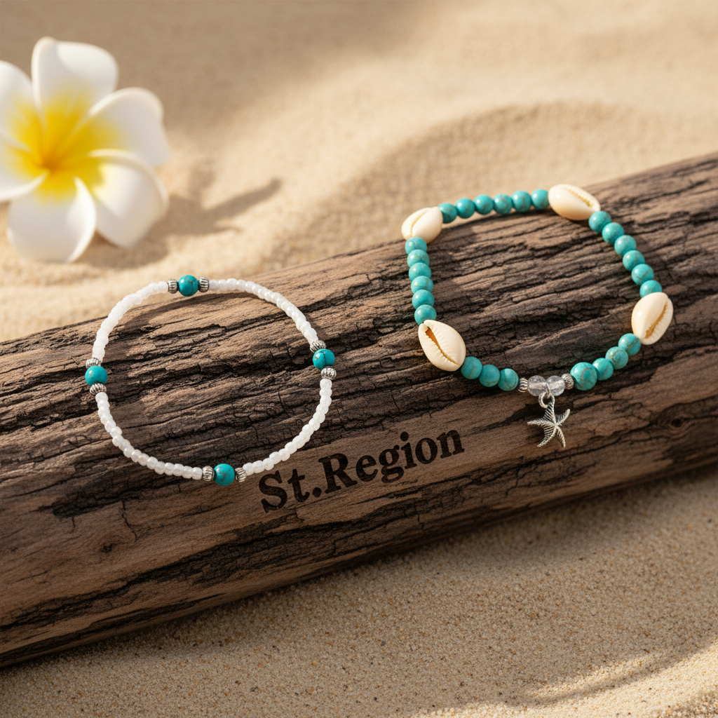 Turqouise & Howlite Shell Silvertone Starfish Charm Stretch Anklet Set - Street Region