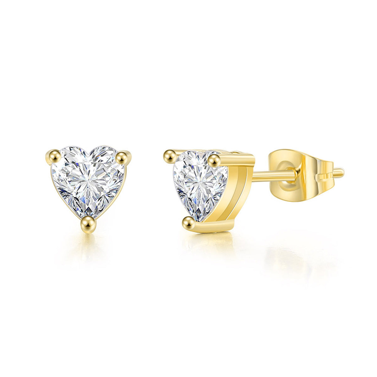 Cubic Zirconia and 18K Gold-Plated Heart Stud Earrings, gold stud earrings for women, elegant gift for her, front view