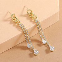 Cubic Zirconia & Crystal 18k Gold-Plated Chain Tassel Drop Earrings