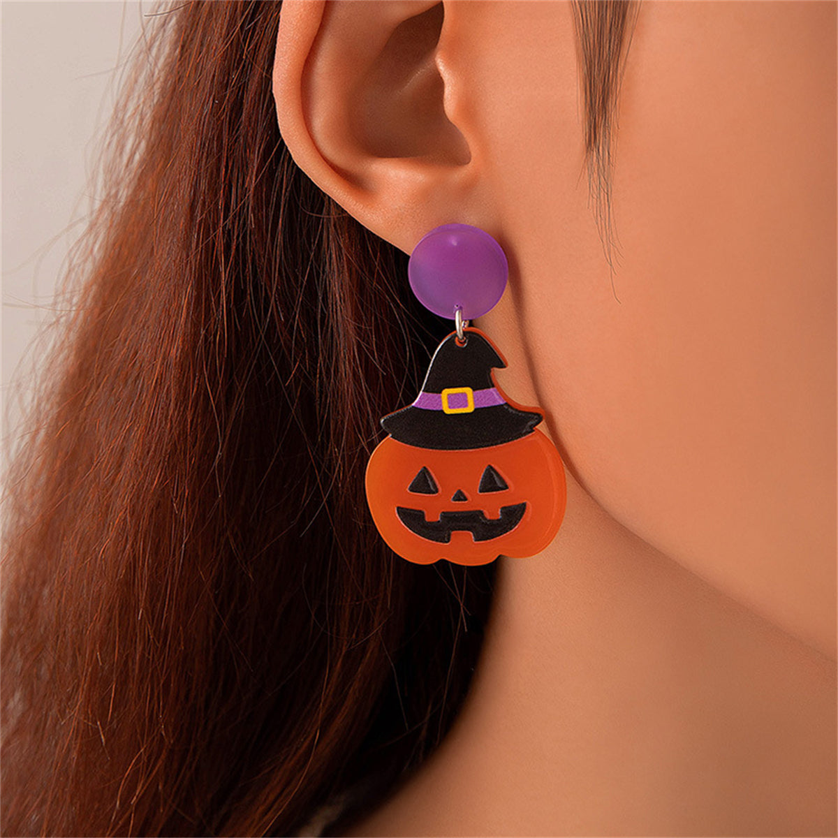 Orange Witch Hat Jack-O'-Lantern Drop Earrings, drop earrings for women, vintage-inspired design, styled look
