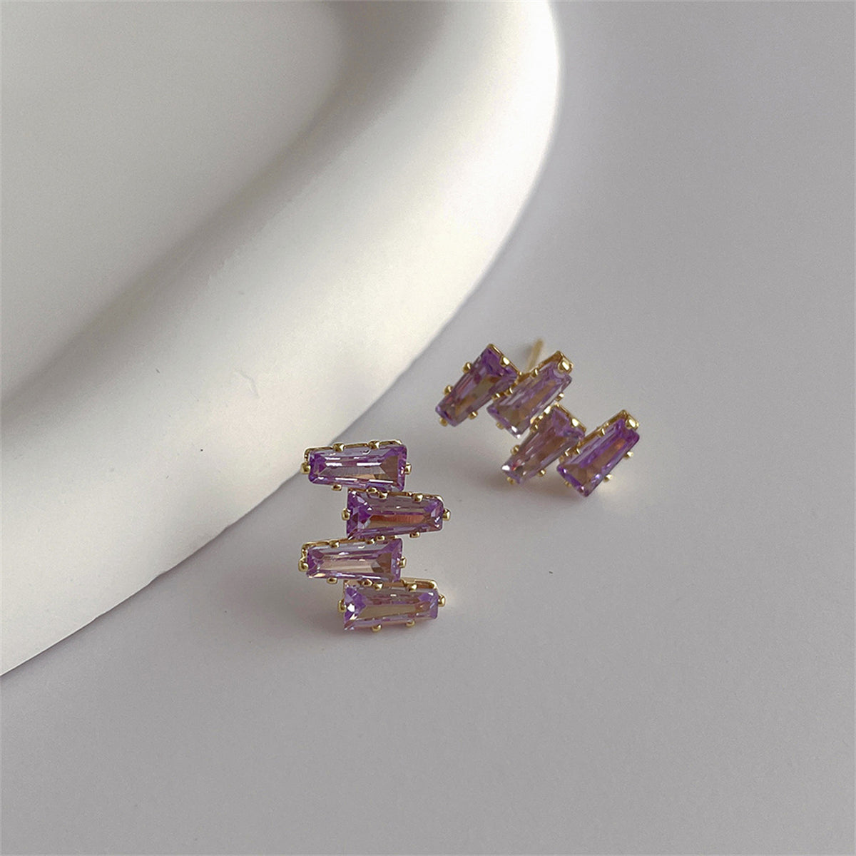 Purple Crystal and 18K Gold-Plated Geometric Stud Earrings, gold stud earrings for women, lifestyle look