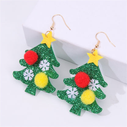 Green and 18K Gold-Plated Holiday Tree Drop Earrings, gold drop earrings for women, dainty minimalist design, side view