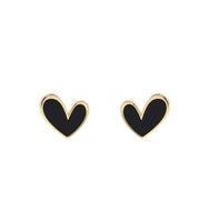 Black Enamel & 18k Gold-Plated Heart Stud Earrings