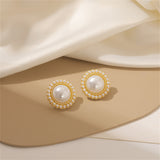 Pearl & 18k Gold-Plated Halo Round Stud Earrings