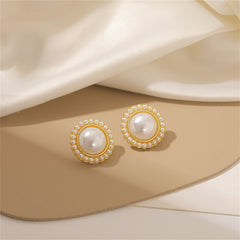 Pearl & 18K Gold-Plated Halo Round Stud Earrings