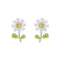 Green Crystal & Silver-Plated Flower Stud Earrings