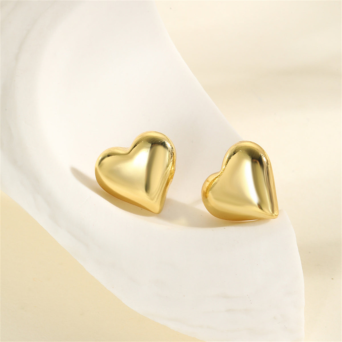 18K Gold-Plated Heart Stud Earrings, gold stud earrings for women, vintage-inspired design, side view