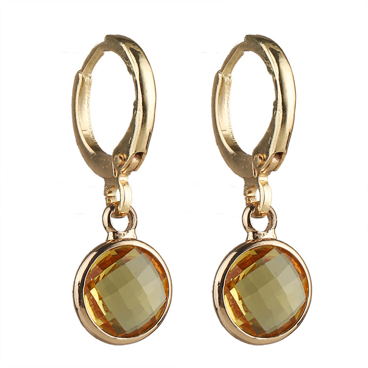 Orange Crystal and 18K Gold-Plated Round Huggie Earrings, gold huggie earrings, everyday style, side view