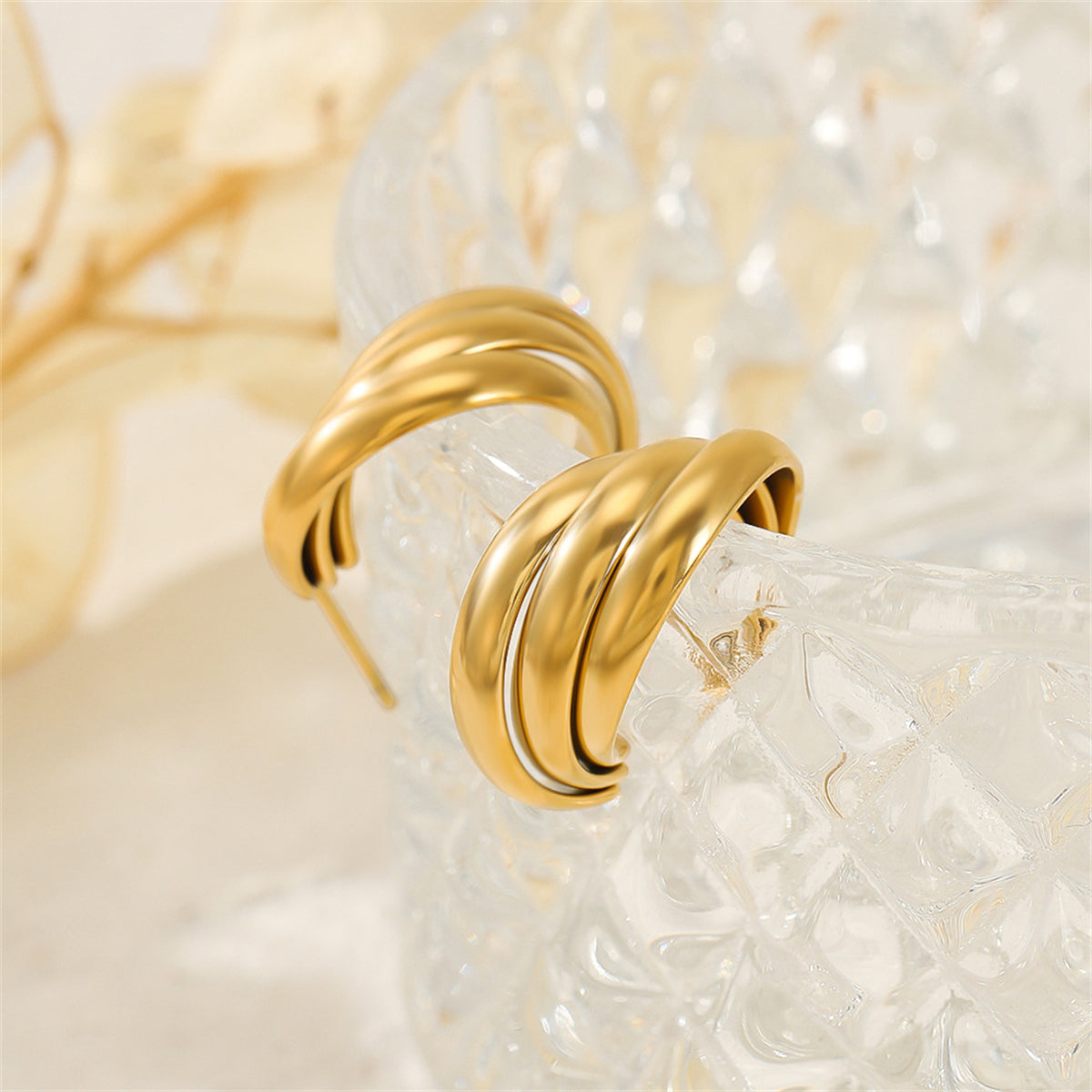 18K Gold-Plated Stacked Hoop Huggie Earrings, gold huggie earrings, dainty minimalist design, lifestyle look