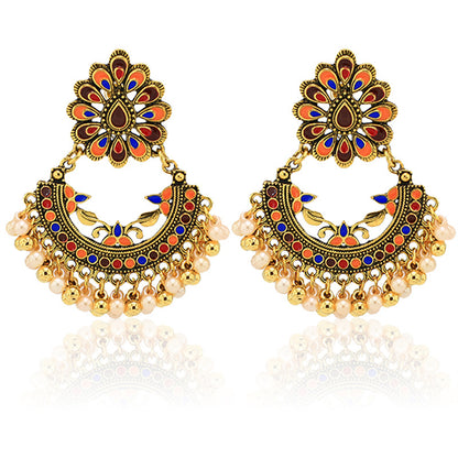Pearl and Enamel 18K Gold-Plated Peacock Drop Earrings, gold drop earrings for women, elegant gift for her, side view