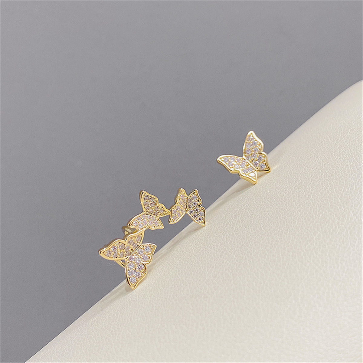 Cubic Zirconia and 18K Gold-Plated Butterfly Stud Earring and Ear Climber, gold stud earrings for women, side view