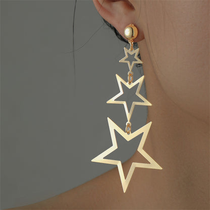 18K Gold-Plated Tri-Star Drop Earrings, gold drop earrings for women, everyday style, styled look