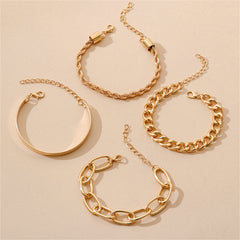 Four luxurious 18K gold-plated curb chain bracelets with intricate chain links, a must-have accessory for your collection.