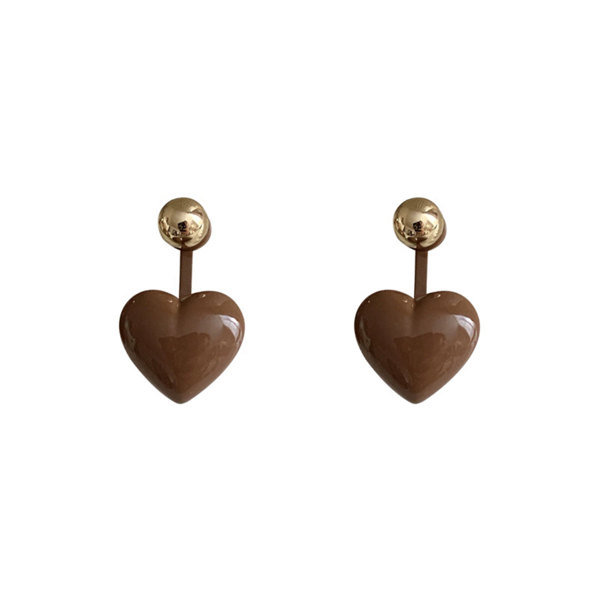 Coffee Enamel & 18K Gold-Plated Heart Ear Jackets
