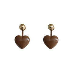 Coffee Enamel & 18K Gold-Plated Heart Ear Jackets
