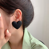Black Acrylic & Silver-Plated Heart Stud Earrings