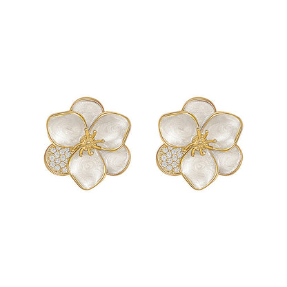 Cubic Zirconia and 18K Gold-Plated Floral Stud Earrings, gold stud earrings for women, vintage-inspired design, front view