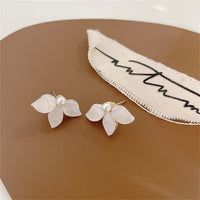 Pearl & 18k Gold-Plated Floral Half-Bloom Stud Earrings